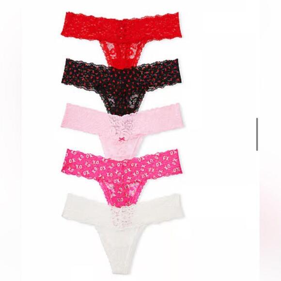 VICTORIA'S SECRET 5-Pack Lace Thong Panties Large